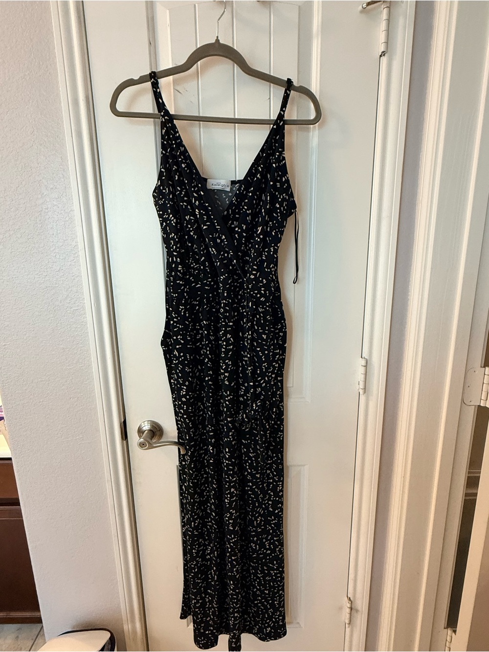 Kaileigh Black Maxi Jumpsuit with White Speckle Print